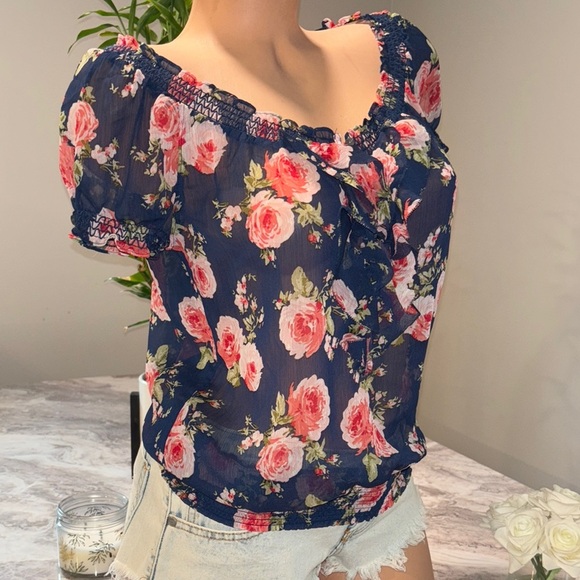 Abercrombie & Fitch Pink and Orange Smocked Ruffled Blouse - Picture 1 of 8
